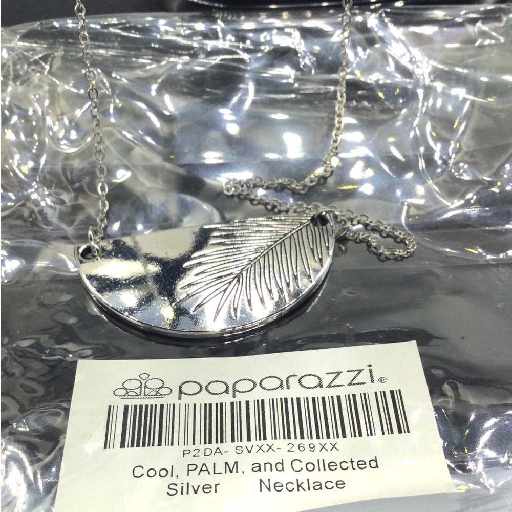 Paparazzi Silver Palm Leaf Half-Moon Necklace